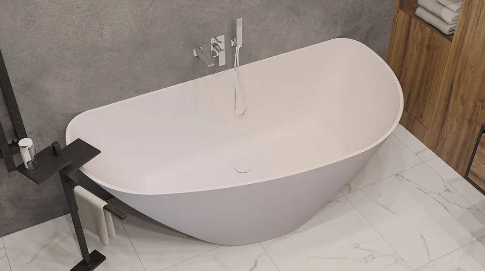 Ванна из искусственного камня WHITECROSS Topaz 170x80 см, отдельностоящая, матовая белая, асимметрич Sancos — официальный сайт