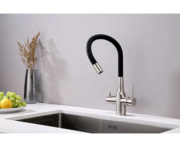 Смеситель для кухни Paulmark Salix Sa213419-BS, с гибким изливом,  брашированная сталь