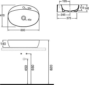 Накладная раковина Azzurra Elegance 60 овальная, с 1 отверстием
