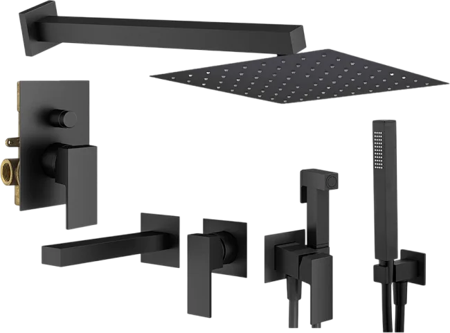 Комплект для ванной Plumberia Selection Tag KITZTG15NO220 С ВНУТРЕННЕЙ ЧАСТЬЮ, черный матовый Sancos — Оригинал