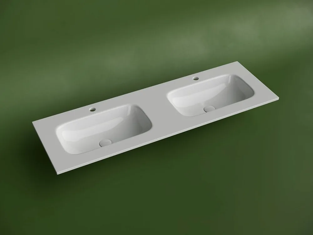 Мебельная раковина Ceramicanova Grace прямоугольная 141см с двумя чашами и отверстиями под смеситель Sancos — официальный сайт