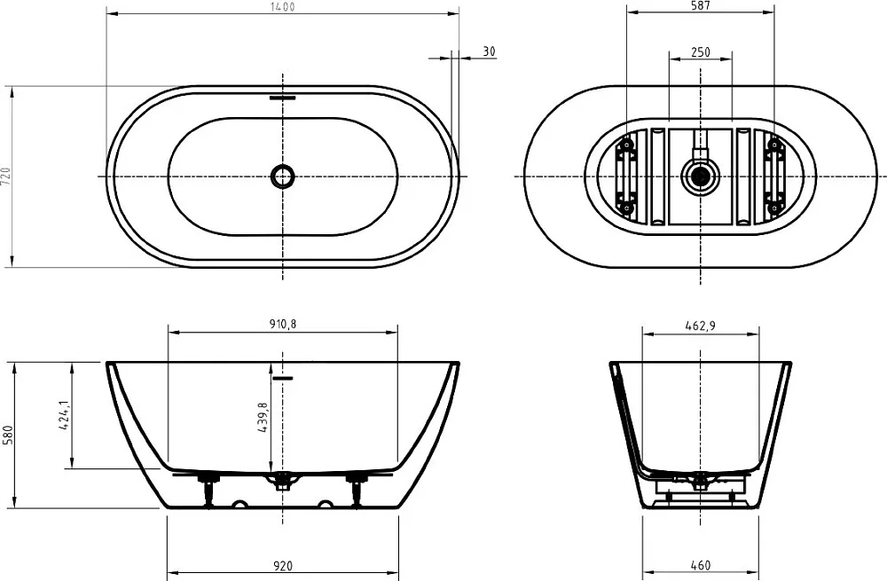 Акриловая ванна BelBagno Uno BB701 140x70 см, отдельностоящая, белая, овальная, на ножках, со сливом Sancos — официальный сайт
