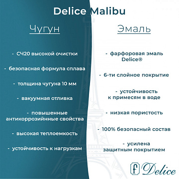 Чугунная ванна Delice Malibu 150х75 см