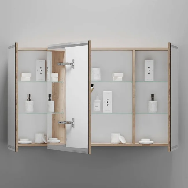 Зеркало-шкаф Sancos Mirror 120 с подсветкой, дуб галифакс натуральный Sancos — Оригинал