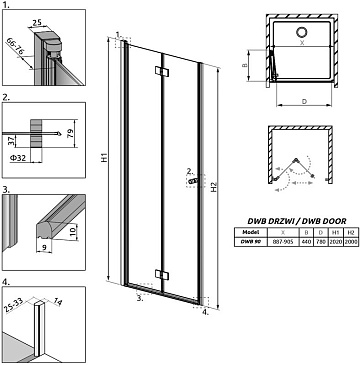 Душевая дверь в нишу Radaway Essenza New DWB 90 L