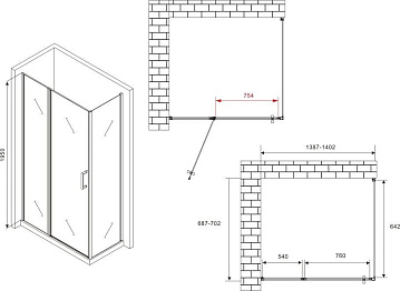 Душевой уголок Abber Sonnenstrand AG04140S-S70 140x70, профиль хром, стекло прозрачное