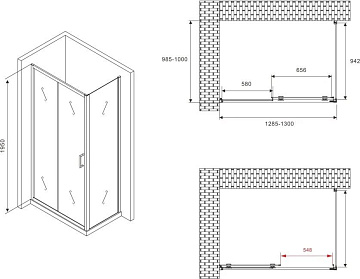Душевой уголок Abber Schwarzer Diamant AG30130BMH-S100BM 130x100, профиль черный,  стекло матовое