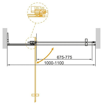 Душевая дверь в нишу Cezares Slider SLIDER-B-1-100/110-GRIGIO-BORO 110 см, профиль брашированное зол