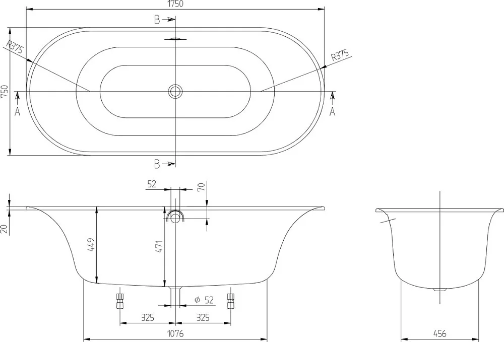 Акриловая ванна Villeroy & Boch Cetus UBQ175CEU7V-01 175x75 см, встраиваемая, цвет альпийский белый, Sancos — официальный сайт