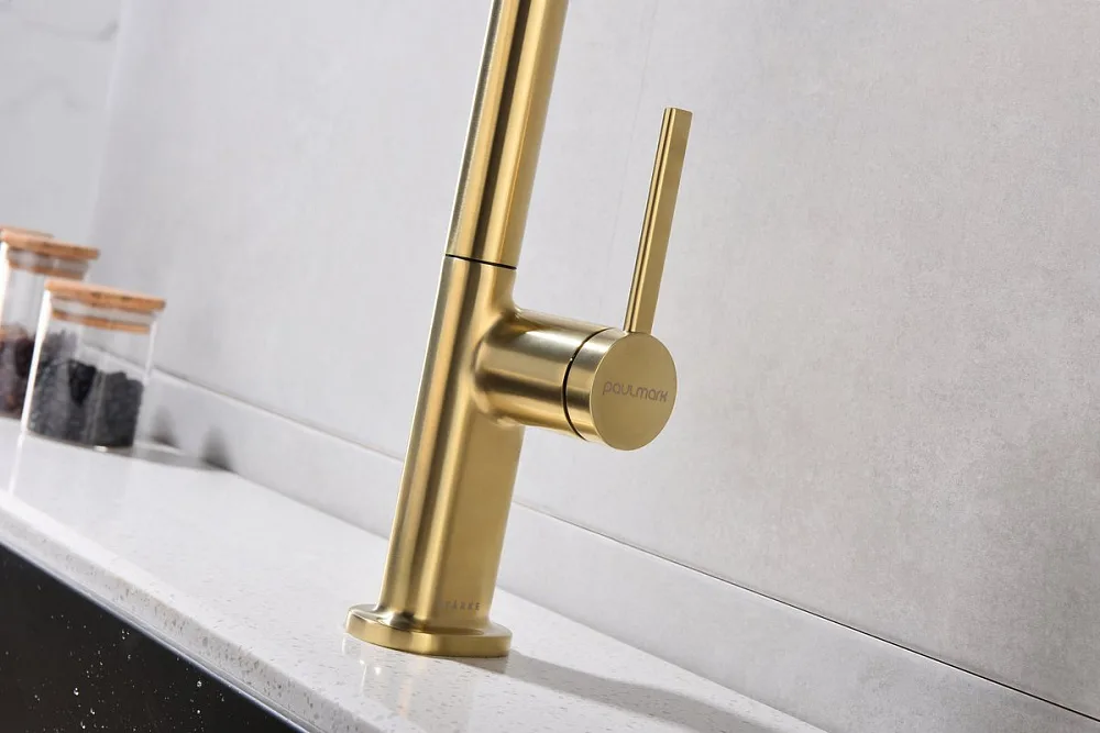 Смеситель для кухни Paulmark Neo Ne214419-SBG светлое брашированное золото Sancos — официальный сайт