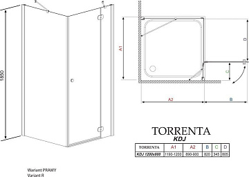 Душевой уголок Radaway Torrenta KDJ 120x90 прозрачное стекло R