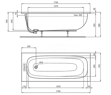 Акриловая ванна Ideal Standard I.life A T475901 без опоры 170x70 см, пристенная, euro white