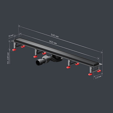 Душевой трап (лоток) AM.PM MasterFlow Tile 90 см, черный матовый