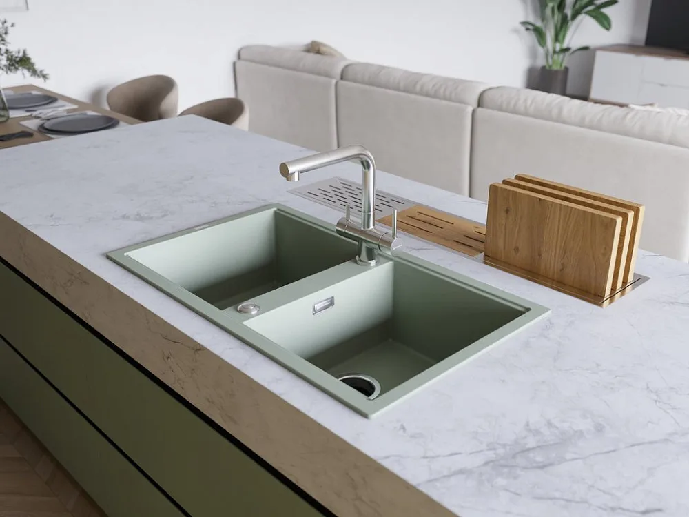Мойка кухонная Omoikiri Kitagawa 86-2-WG wind green Sancos — официальный сайт