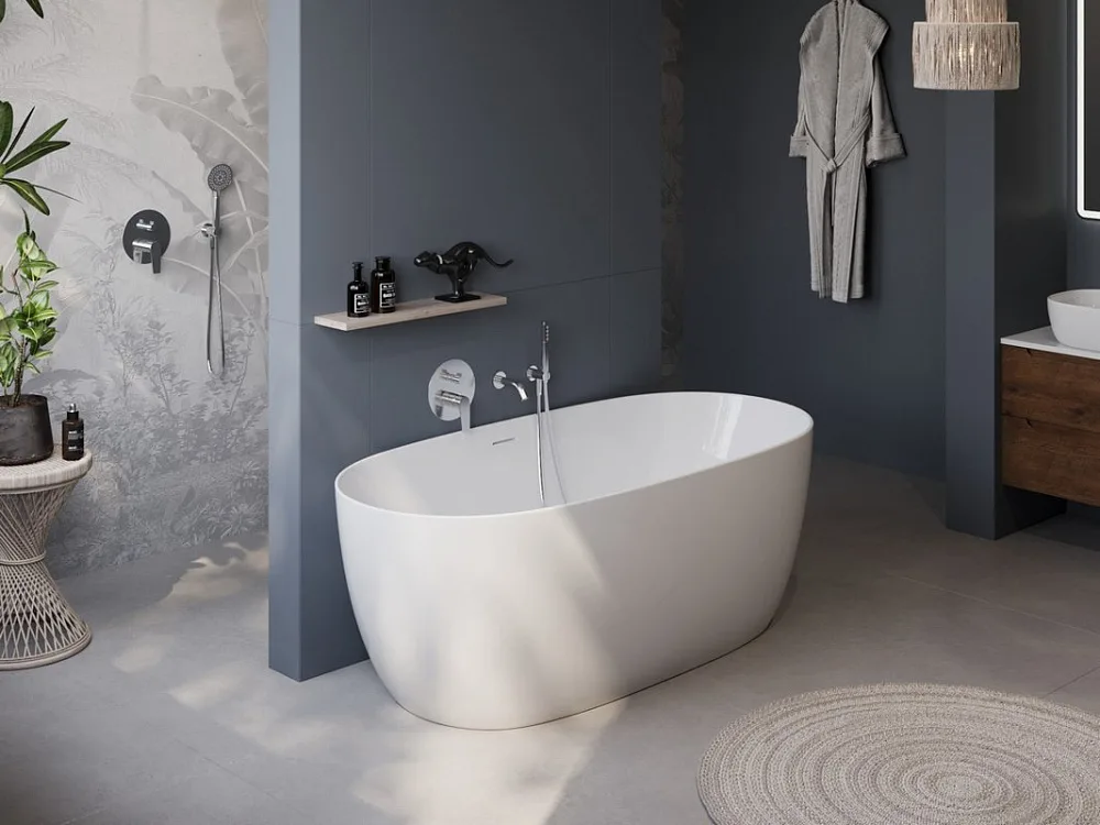 Акриловая ванна BelBagno BB415 170x80 см, отдельностоящая, белая, овальная, со сливом-переливом Sancos — официальный сайт