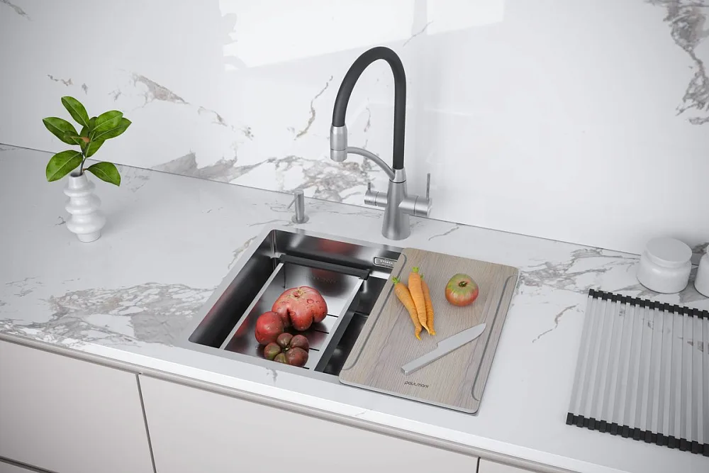 Мойка кухонная Paulmark Next-Multi Sink 58 UNI PM785845-BS брашированная нержавеющая сталь Sancos — официальный сайт