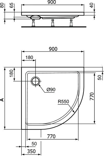 Поддон для душа Ideal Standard Hotline 90x90 сегментный
