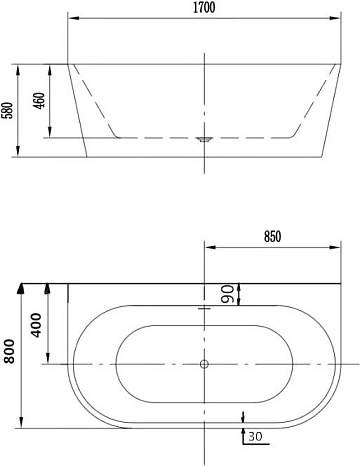 Акриловая ванна Art&Max 170x80 см, AM-206A-1700-800