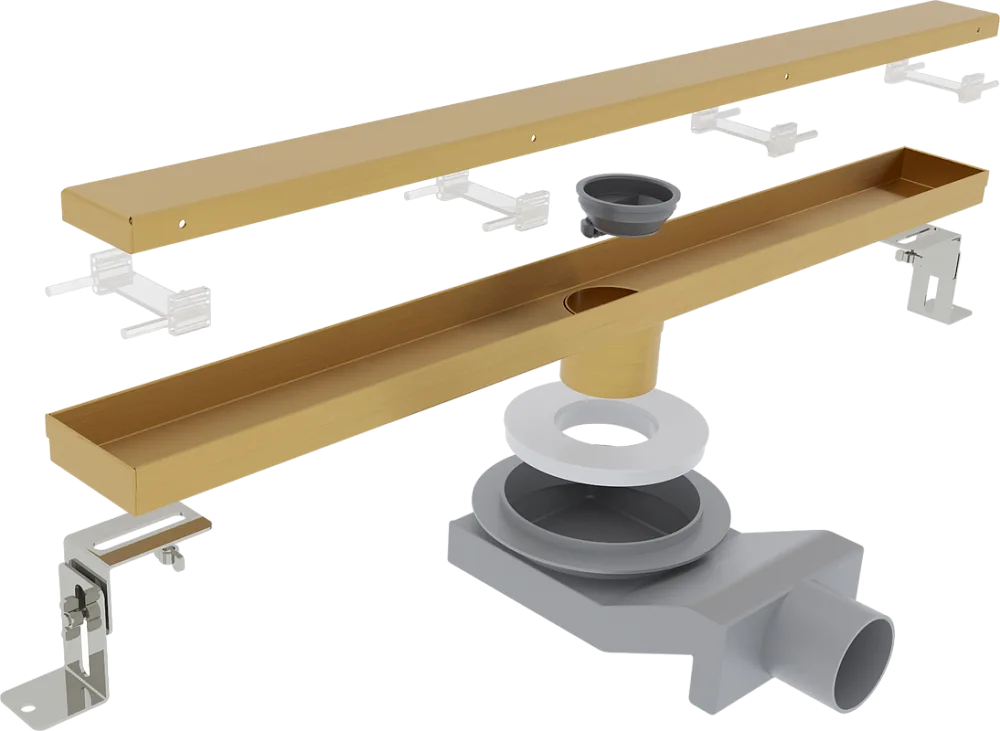 Душевой трап (лоток) Plumberia Selection PSL Linear 100 см, золото брашированное Sancos — официальный сайт