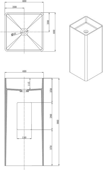 Раковина Montebianco Torre 400