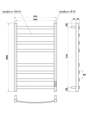 Полотенцесушитель электрический APEXTERMO Умбра UM00185WM 80x55 см, подключение справа, слева, скрыт