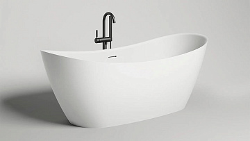 Ванна из искусственного камня Salini Noemi 185x80 см, отдельностоящая, белая, овальная, со сливом-пе