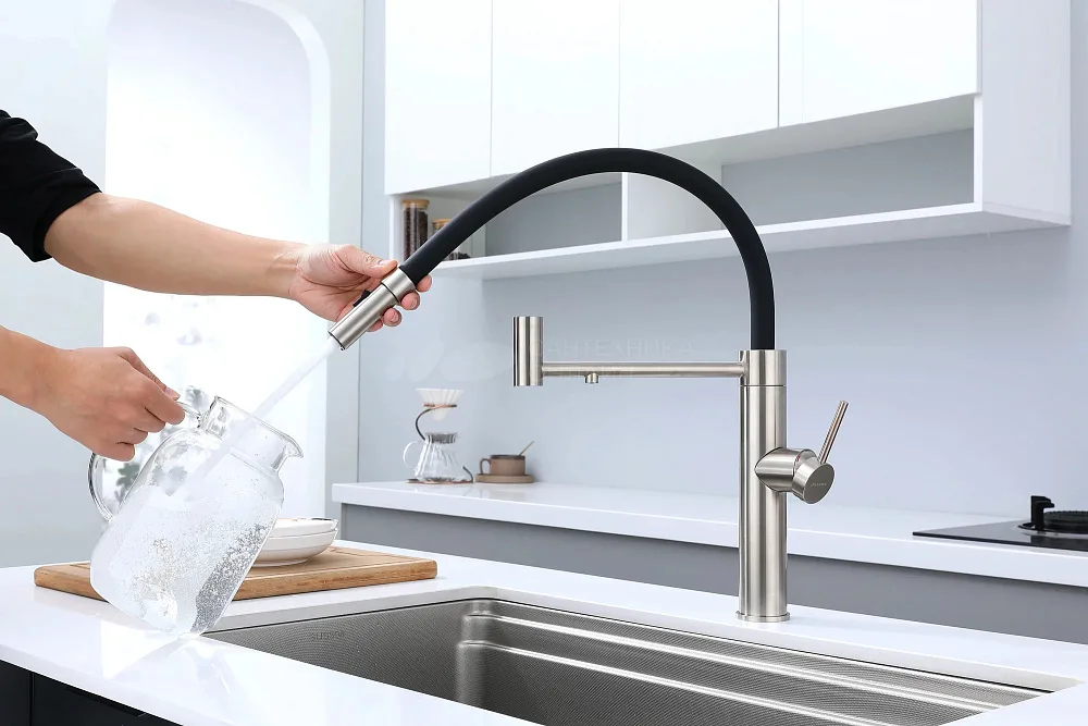 Смеситель для кухни Paulmark Ganymede Ga213199-BS с гибким изливом, брашированная сталь Sancos — официальный сайт