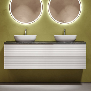 Тумба с раковиной Sancos Folk 160 bianco, столешница черный мрамор TT160A1X, раковина CN6009