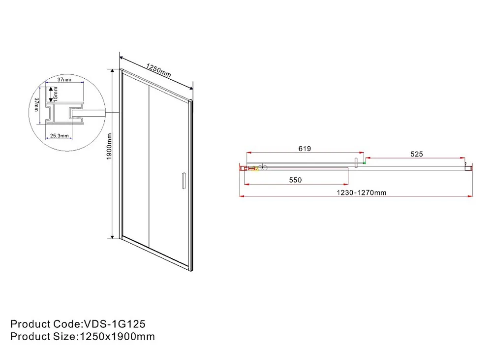 Душевая дверь в нишу Vincea Garda VDS-1G125CLG 125 см, профиль брашированное золото, стекло прозрачн Sancos — официальный сайт