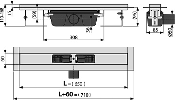 Душевой трап (лоток) AlcaPlast APZ1 APZ6S 650, с опорами, с решеткой FLOOR-650 65 см, под плитку