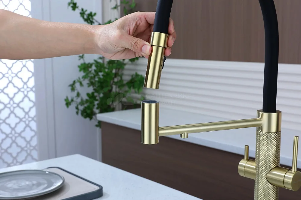 Смеситель для кухни Paulmark Nexus Diamond Nd613999-LG с гибким изливом, светлое золото Sancos — официальный сайт