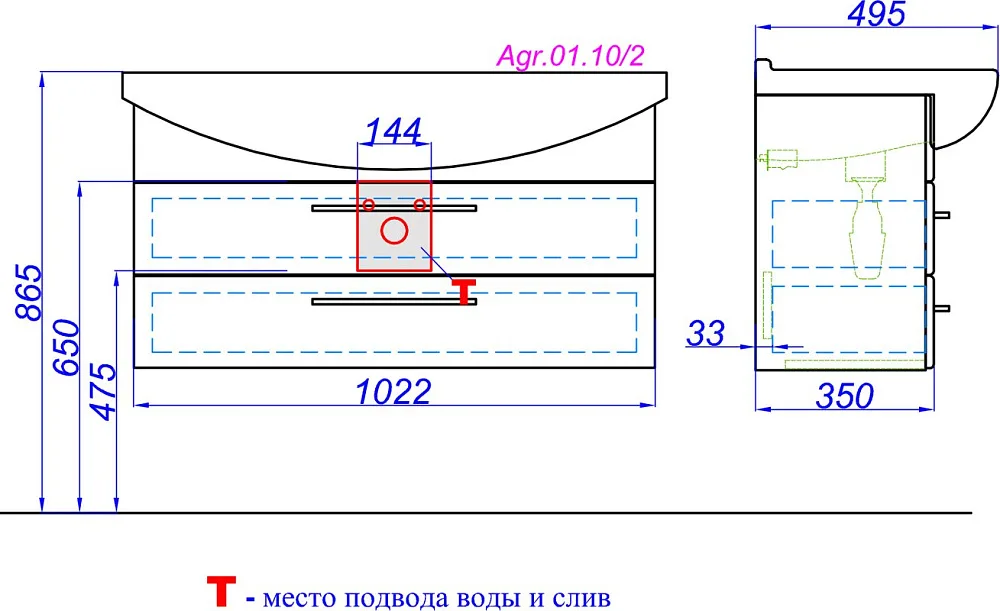 Тумба под раковину без столешницы Aqwella Allegro 105 с 2 ящиками Sancos — официальный сайт