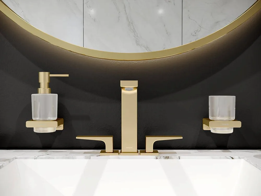 Дозатор Hansgrohe AddStoris 41745990 полированное золото Sancos — официальный сайт