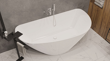 Ванна из искусственного камня WHITECROSS Topaz 170x80 см, отдельностоящая, белая, асимметричная, с д