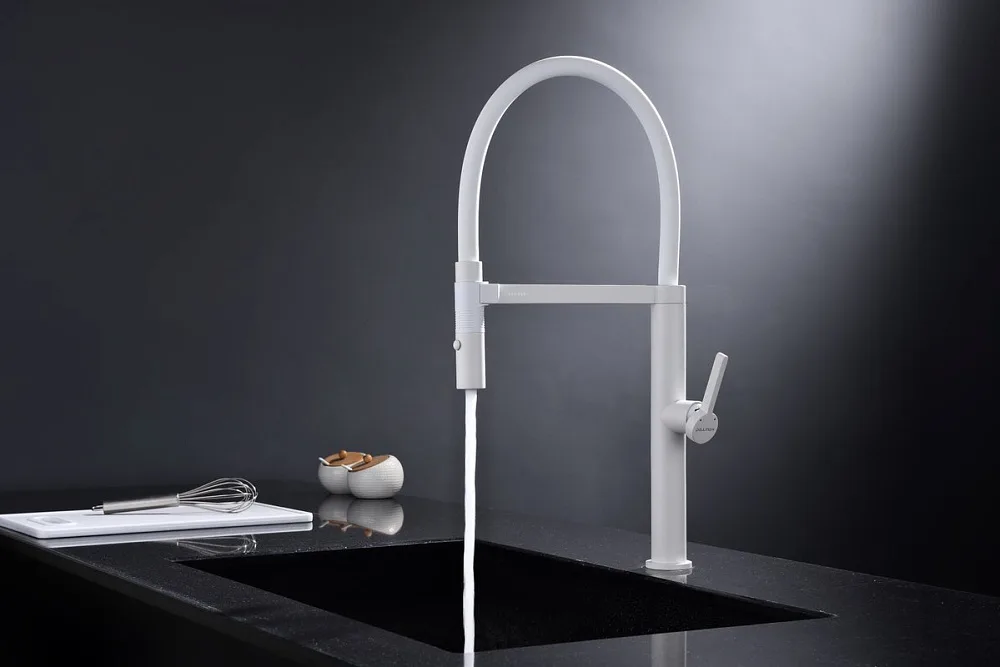 Смеситель для кухни Paulmark Leader Le214101-WH, белый матовый, с гибким изливом Sancos — официальный сайт
