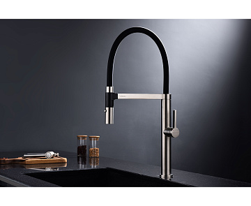 Смеситель для кухни Paulmark Leader Le214101-BS, с гибким изливом, брашированная сталь