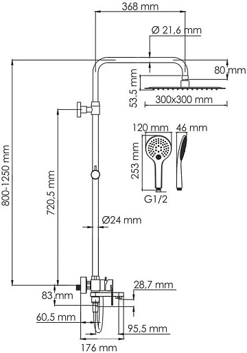Душевая стойка Wasserkraft Mindel 8500 A185.163.155.WM, белая