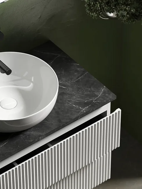 Тумба с раковиной Sancos Snob R 80 см, bianco, столешница черный мрамор, раковина CN5024 Sancos — Оригинал