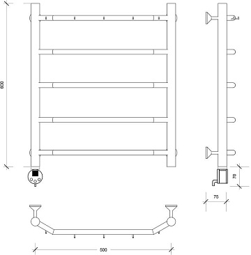 Полотенцесушитель электрический Secado Агата 1 К 60x50, черный, L