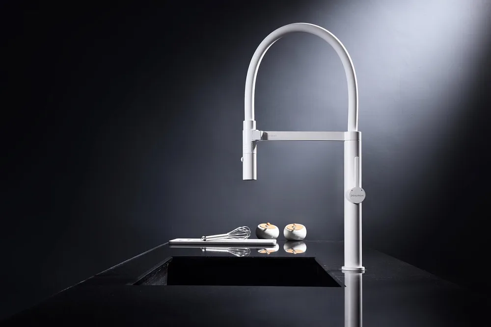 Смеситель для кухни Paulmark Leader Le214101-WH, белый матовый, с гибким изливом Sancos — официальный сайт