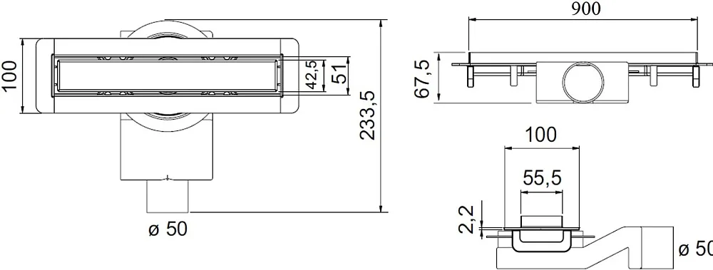 Душевой трап (лоток) Plumberia Selection PSM Modular 90 см, золото 24К Sancos — официальный сайт