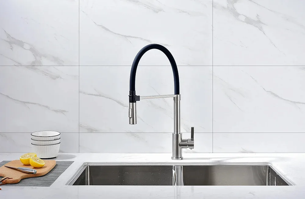 Смеситель для кухни Paulmark Halt Ha214021-BS брашированная сталь, с гибким изливом Sancos — официальный сайт