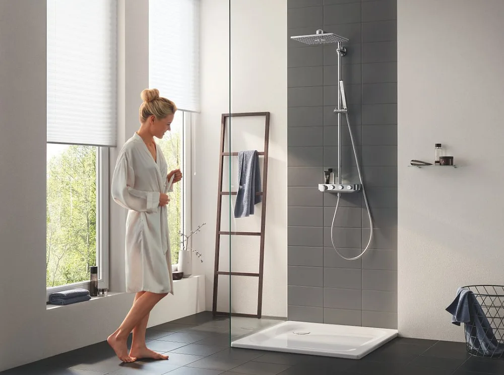 Душевая стойка Grohe Euphoria SmartControl 310 Duo Cube 26508000, с термостатом Sancos — официальный сайт