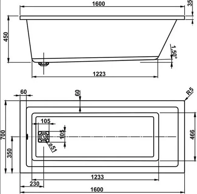 Акриловая ванна Vagnerplast Cavallo VPBA167CAV2X-04 без опоры 160x70 см, пристенная, ультрабелая Sancos — Оригинал