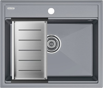 Мойка кухонная Paulmark Stepia PM115951-GRM+A375-BS с коландером, серый металлик