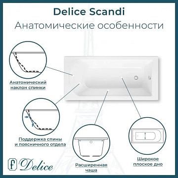 Ванна из литьевого мрамора Delice Scandi 180х70 см, пристенная