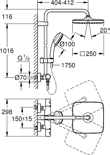 Душевая стойка Grohe Tempesta Cosmopolitan System 250 26689000, с термостатом
