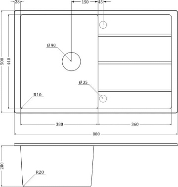 Мойка кухонная Emar Quartz EMQ-1800.Q, антрацит