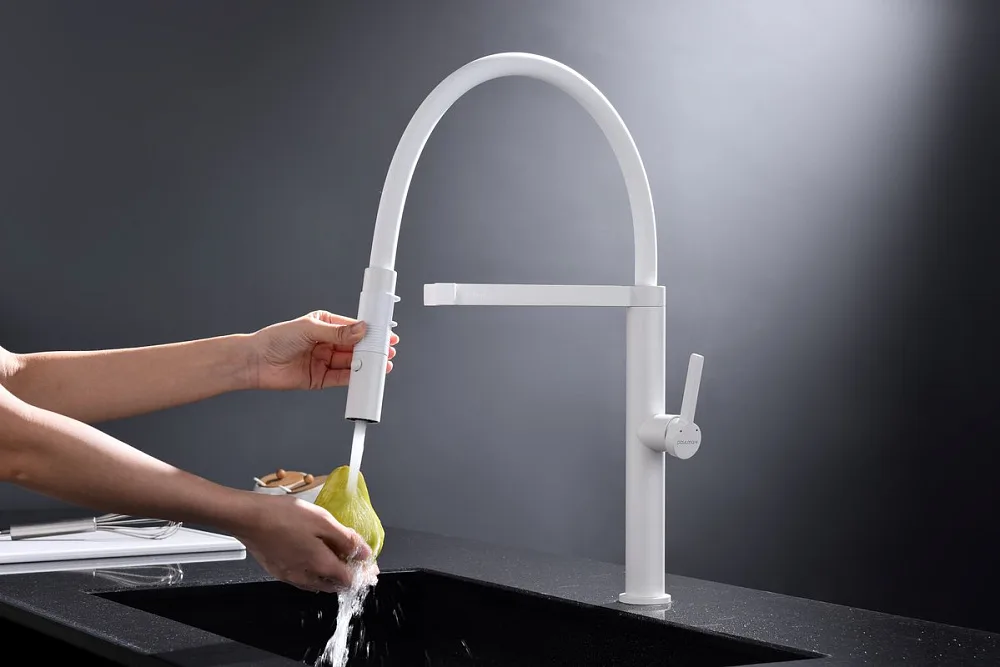 Смеситель для кухни Paulmark Leader Le214101-WH, белый матовый, с гибким изливом Sancos — официальный сайт