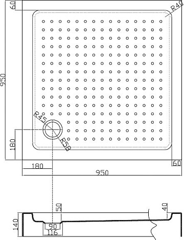 Поддон для душа Cezares Tray TRAY-A-A-95-15-W 95x95, с сифоном